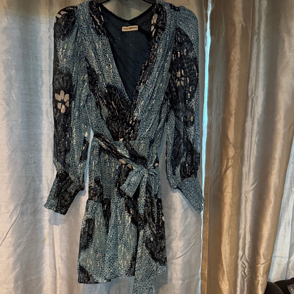 Ulla Johnson Teal and Black Floral Dress